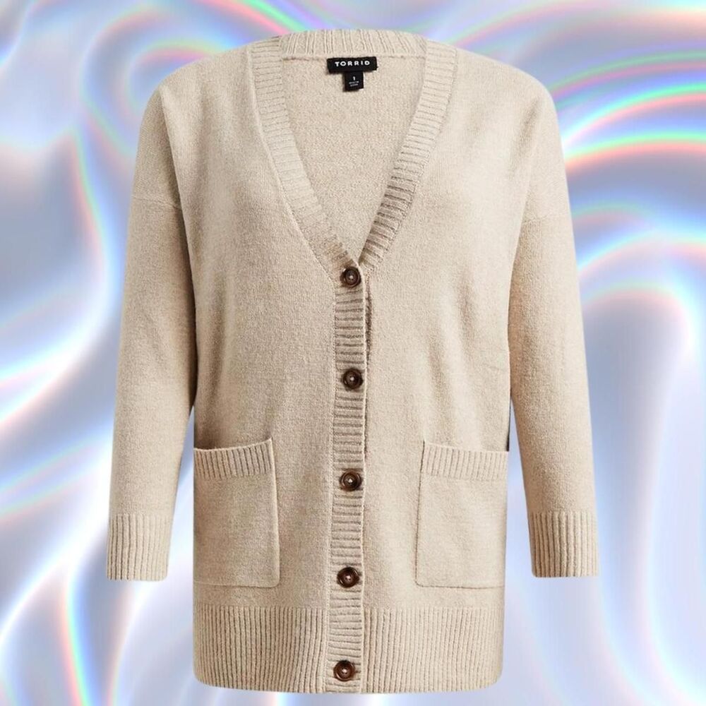 Torrid Women's Cream and Tan Cardigan
